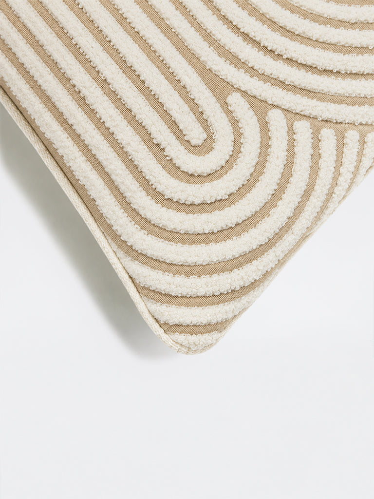 Westside Home Off-White Spiral Embroidered Cushion Cover