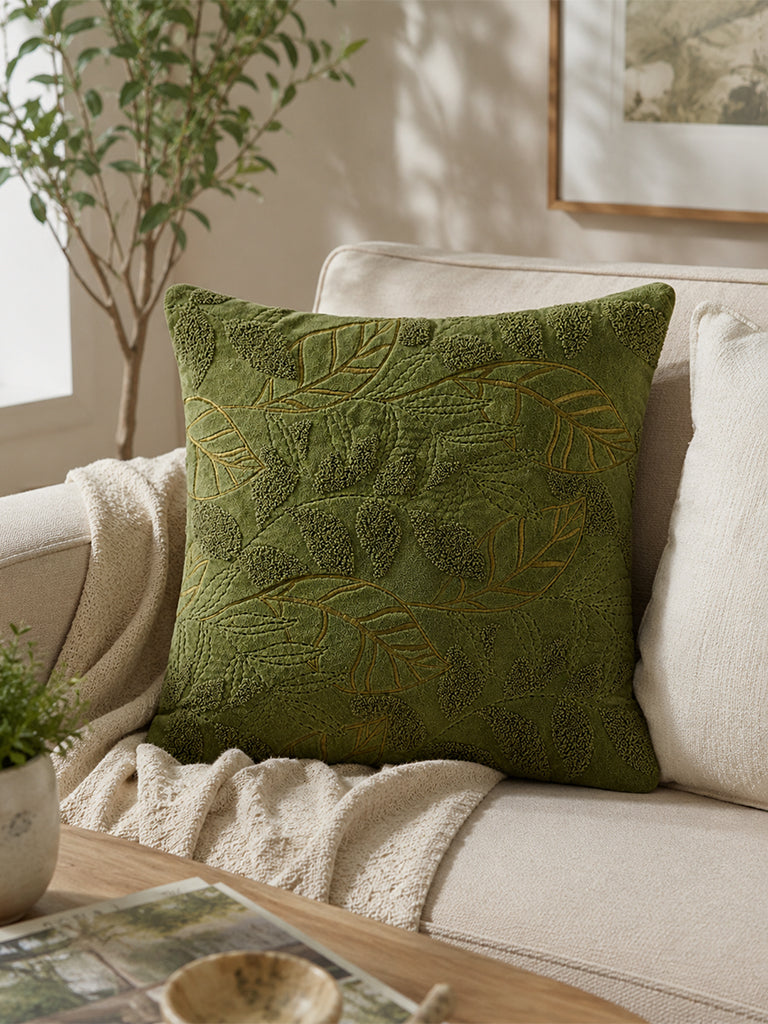 Westside Home Green Botanical Embossed Cushion Cover