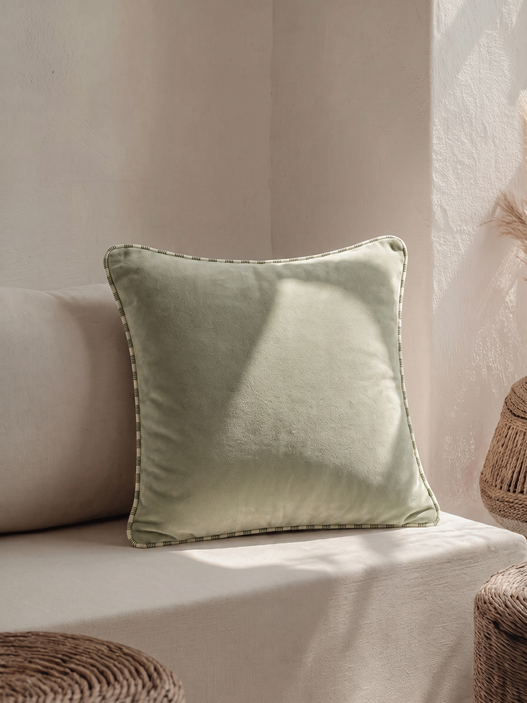 Westside Home Sage Piping-Detailed Velvet Cushion Cover