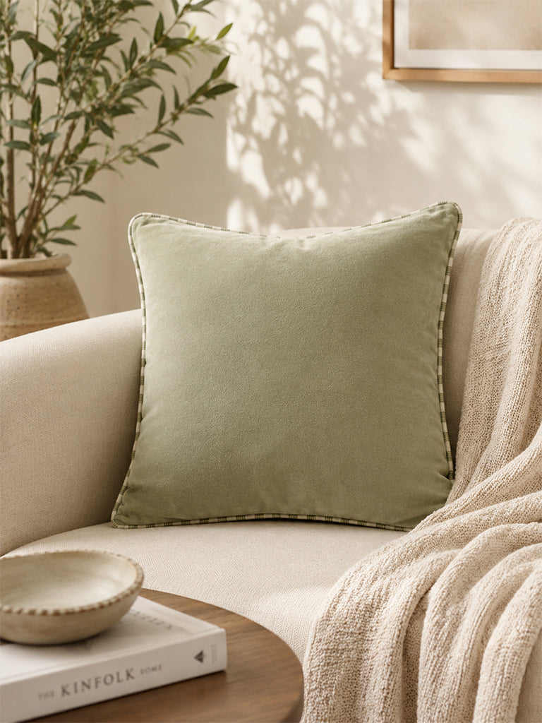 Westside Home Sage Piping-Detailed Velvet Cushion Cover