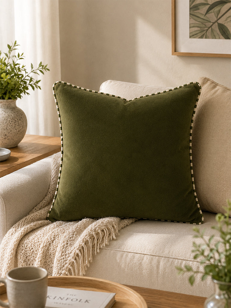 Westside Home Green Pipeline-Detailed Velvet Cushion Cover