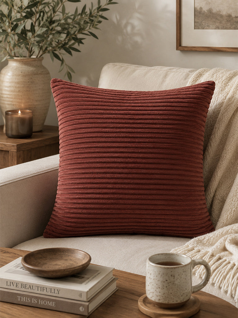 Westside Home Brown Pleated Velvet Cushion Cover