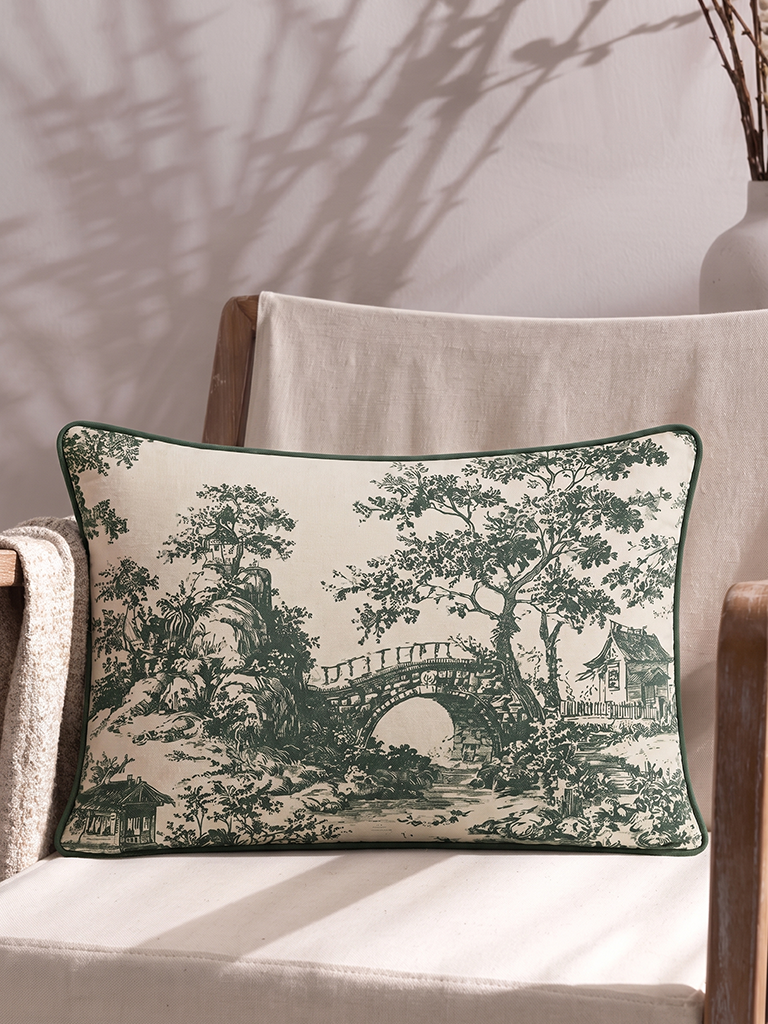 Westside Home Green Toile Printed Cushion Cover