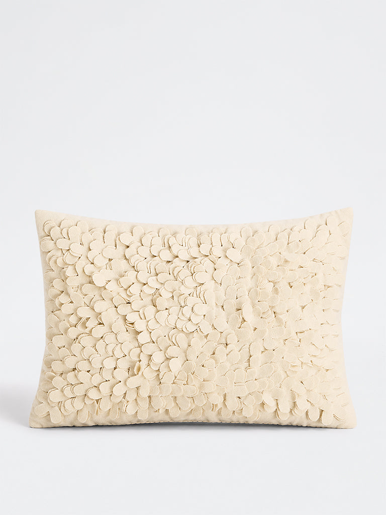 Westside Home Off-White Floral Petal Applique Cushion Cover