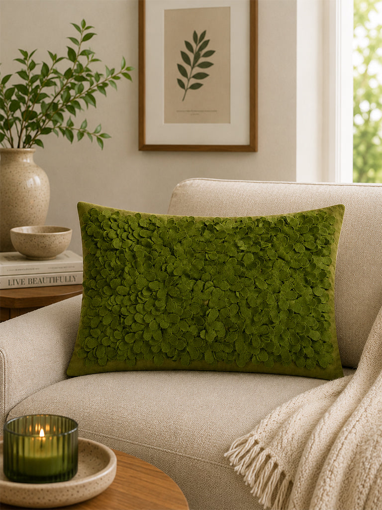 Westside Home Green Floral Petal Applique Cushion Cover
