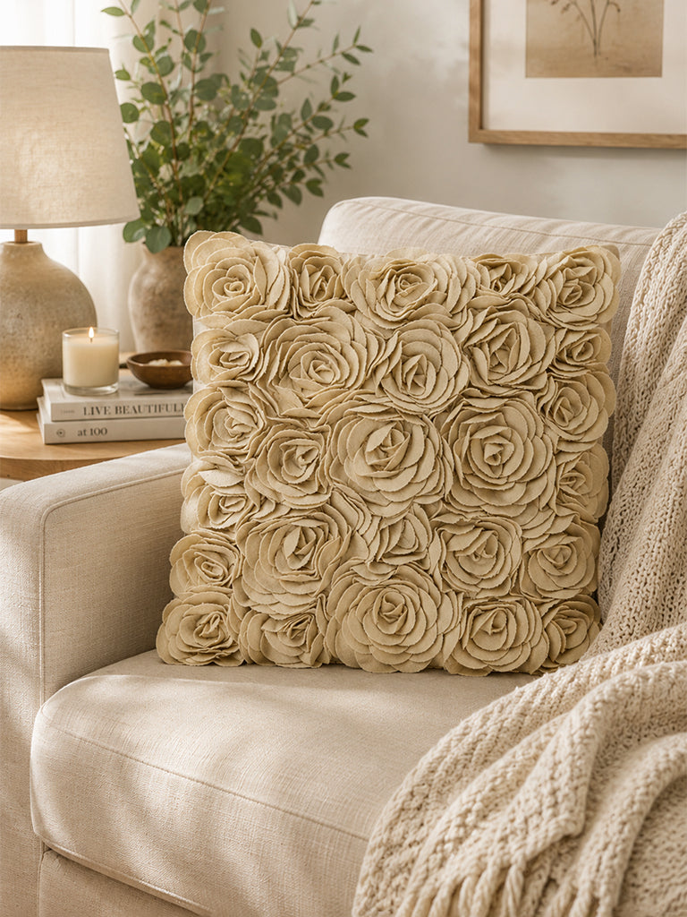 Westside Home Taupe Rosette Applique Cushion Cover