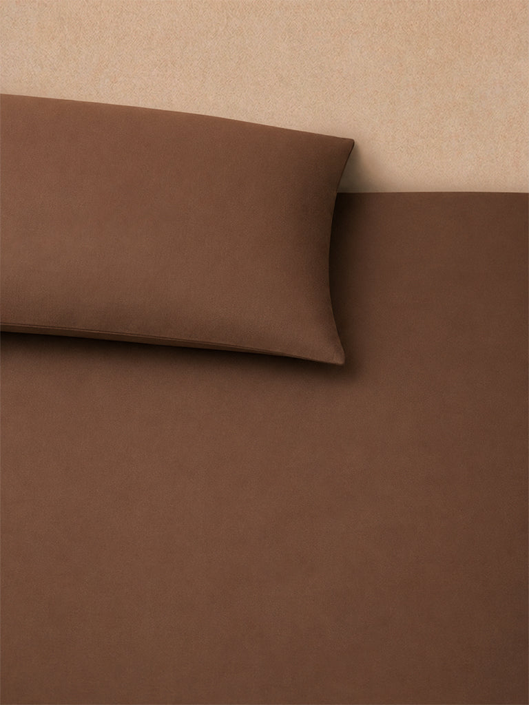 Westside Home Brown Solid Fitted King Bed Sheet Set