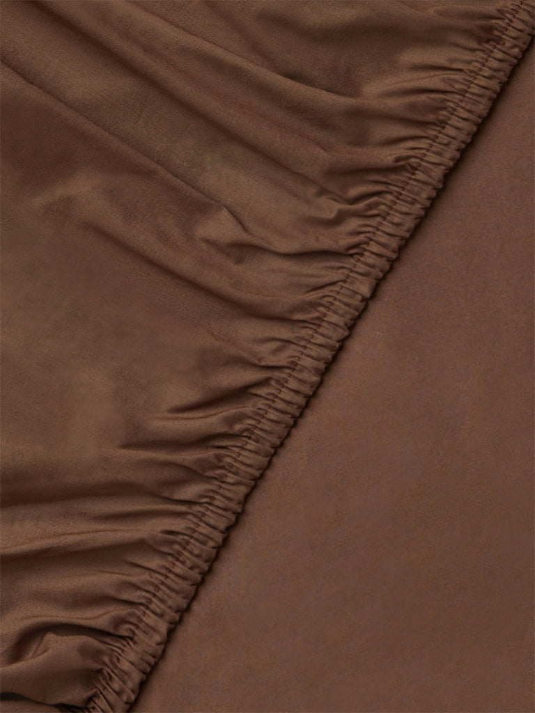 Westside Home Brown Solid Fitted King Bed Sheet Set