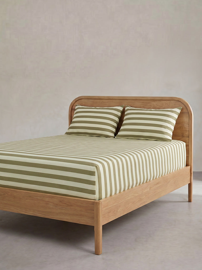 Westside Home Olive Striped Fitted Queen Bed Sheet Set