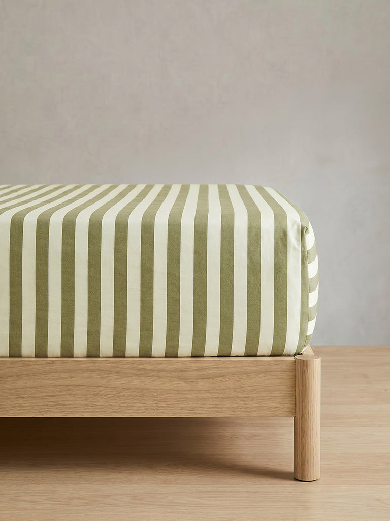Westside Home Olive Striped Fitted Queen Bed Sheet Set