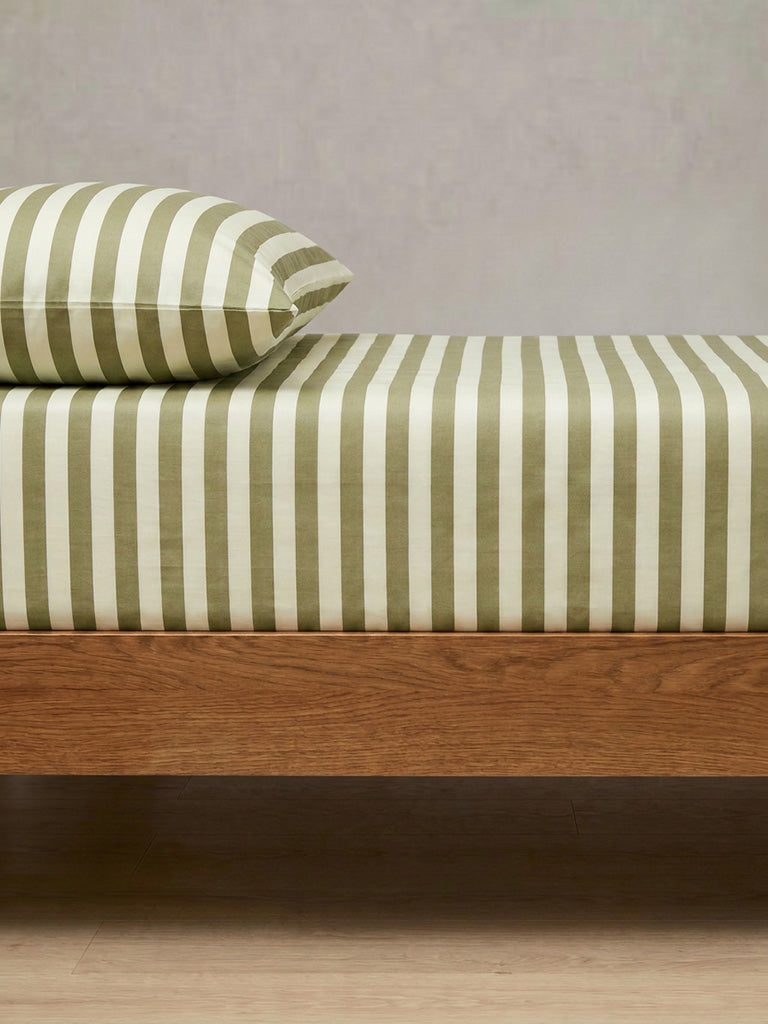 Westside Home Olive Striped Fitted Queen Bed Sheet Set