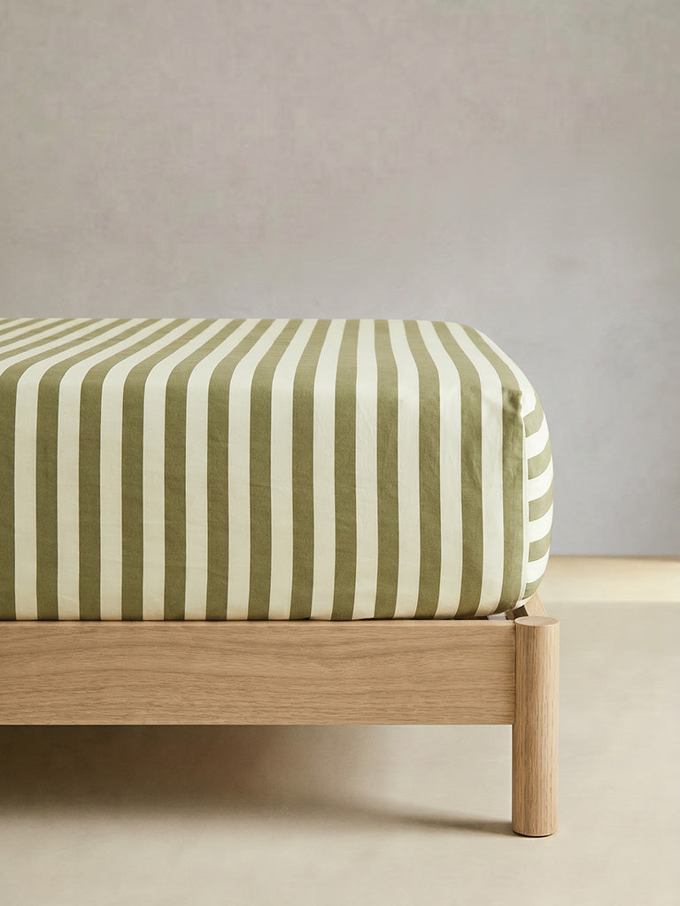 Westside Home Olive Stripe Printed Fitted King Bed Sheet Set