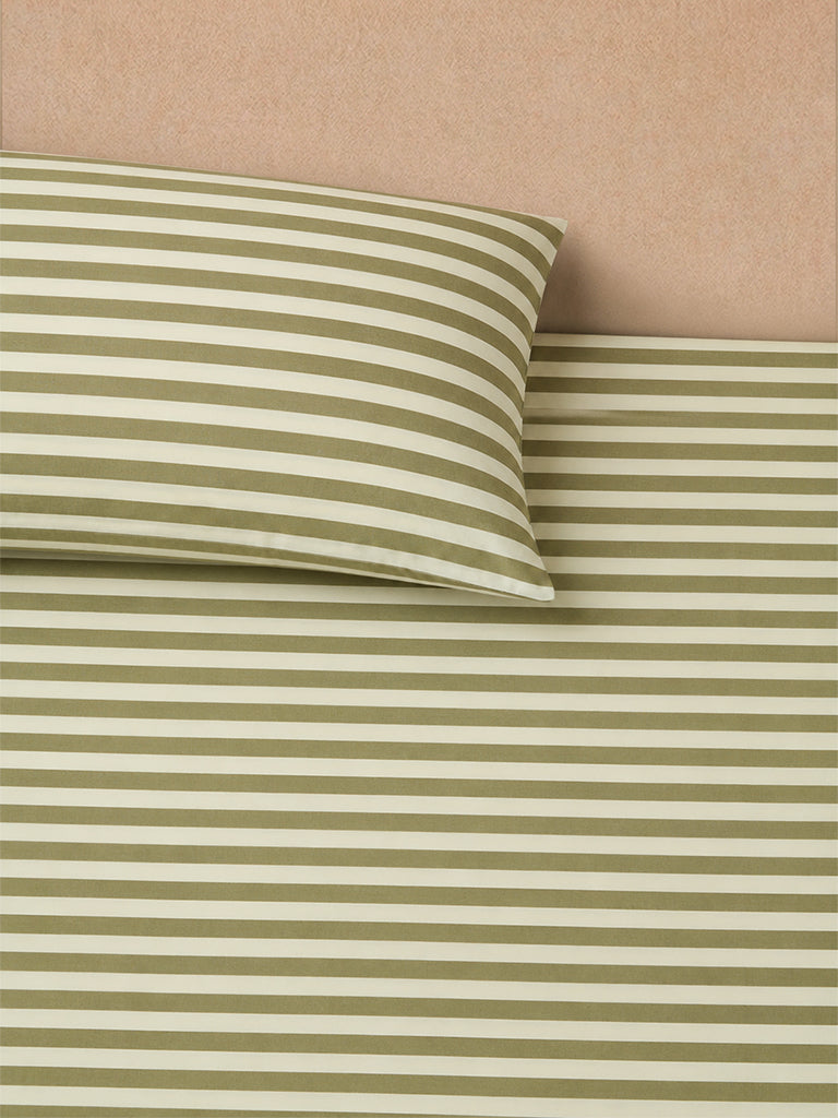 Westside Home Olive Stripe Printed Fitted King Bed Sheet Set