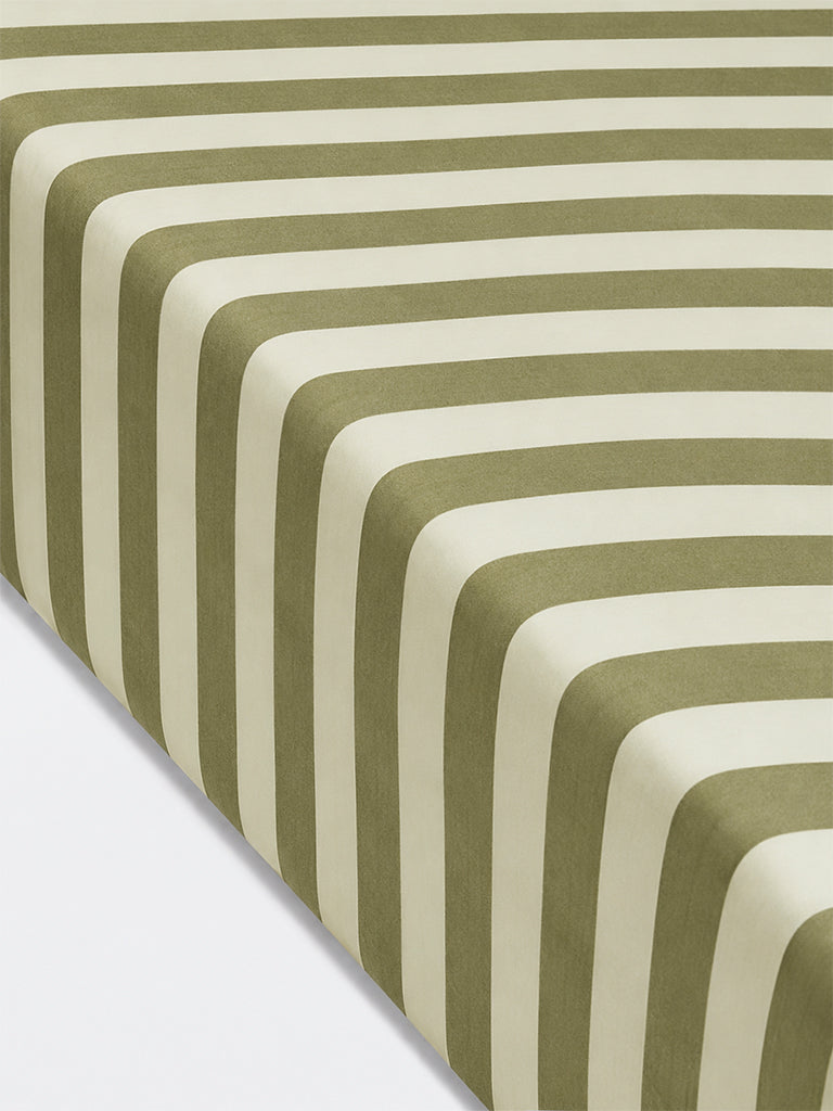 Westside Home Olive Stripe Printed Fitted King Bed Sheet Set