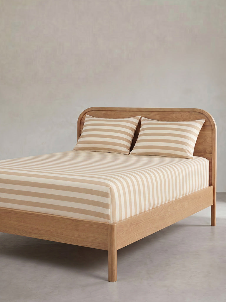 Westside Home Beige Striped Fitted Queen Bed Sheet Set