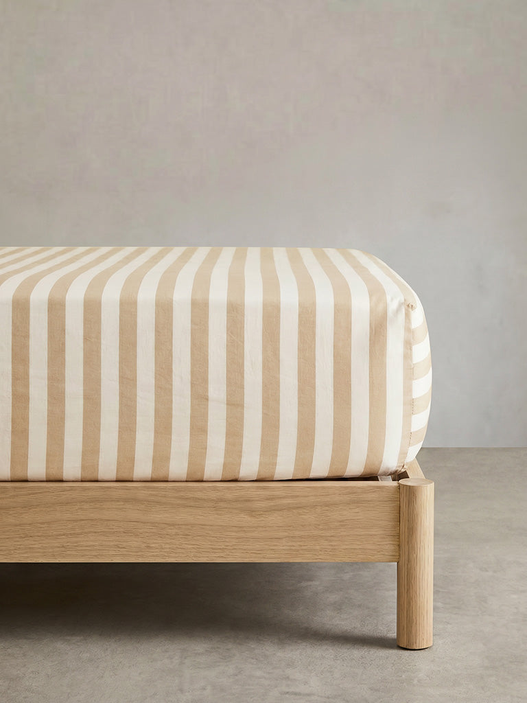 Westside Home Beige Striped Fitted Queen Bed Sheet Set