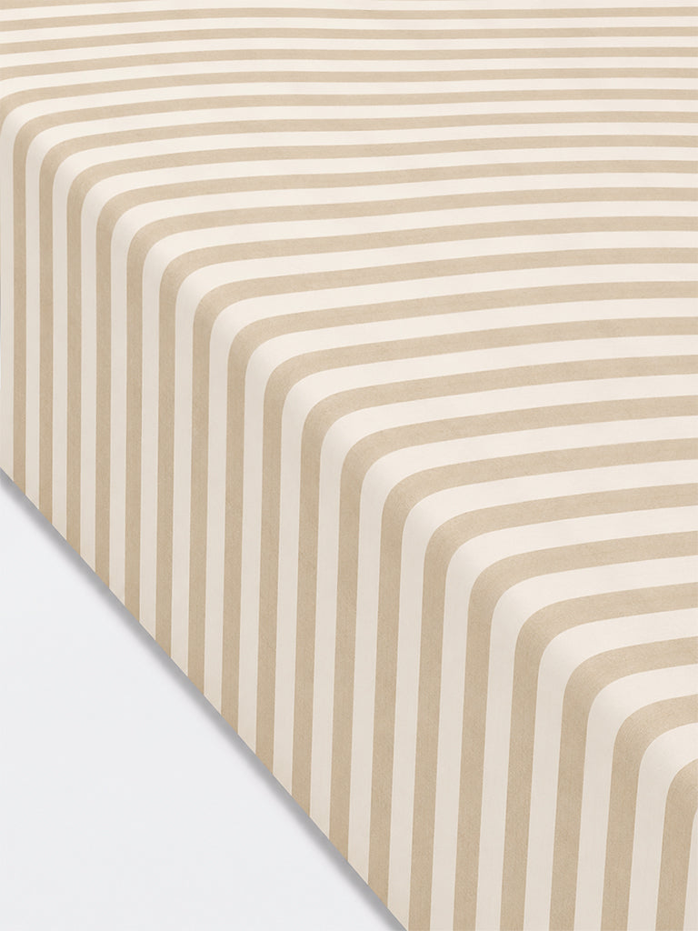 Westside Home Beige Striped Fitted Queen Bed Sheet Set