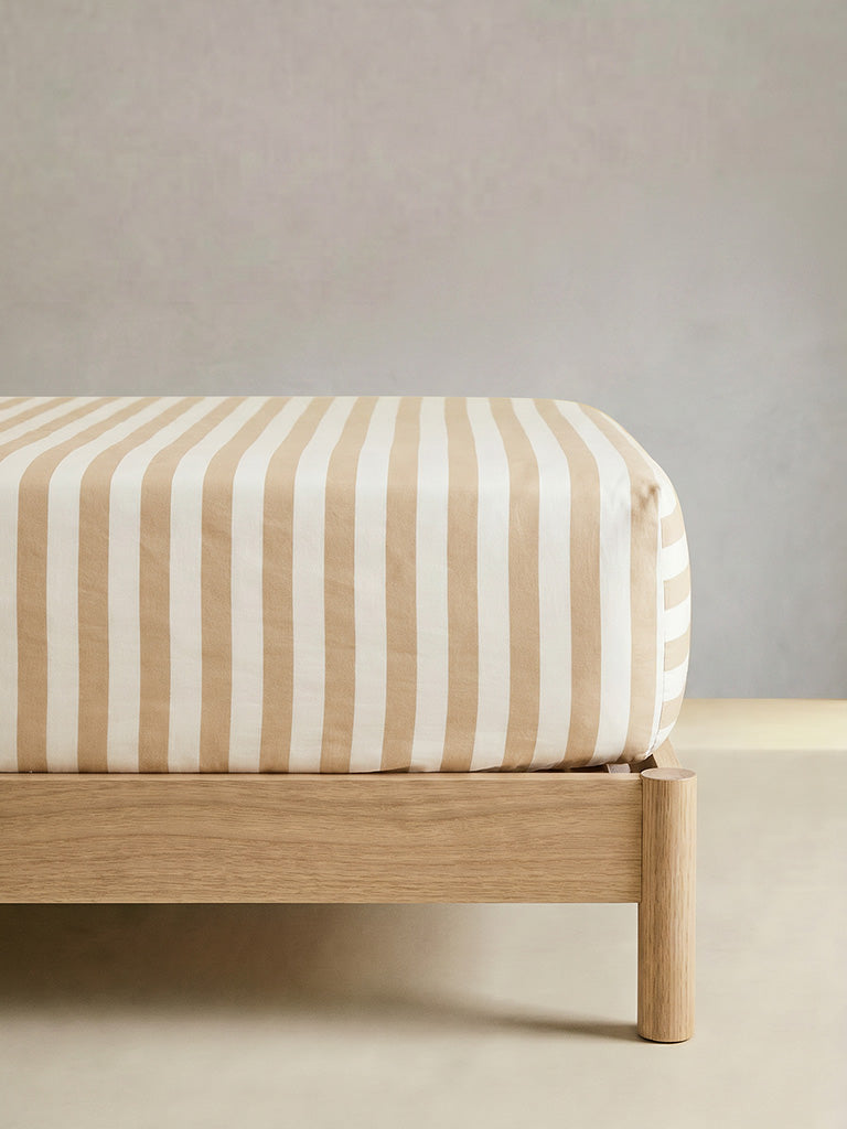 Westside Home Beige Striped Fitted King Bed Sheet Set