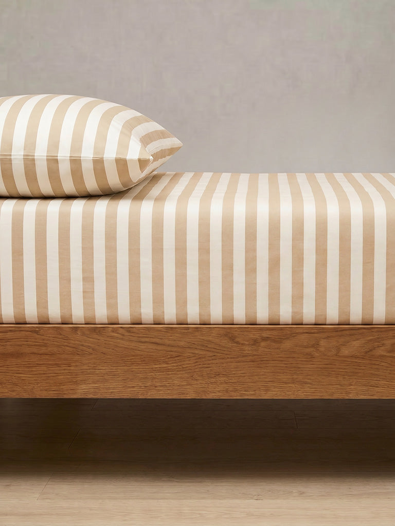Westside Home Beige Striped Fitted King Bed Sheet Set