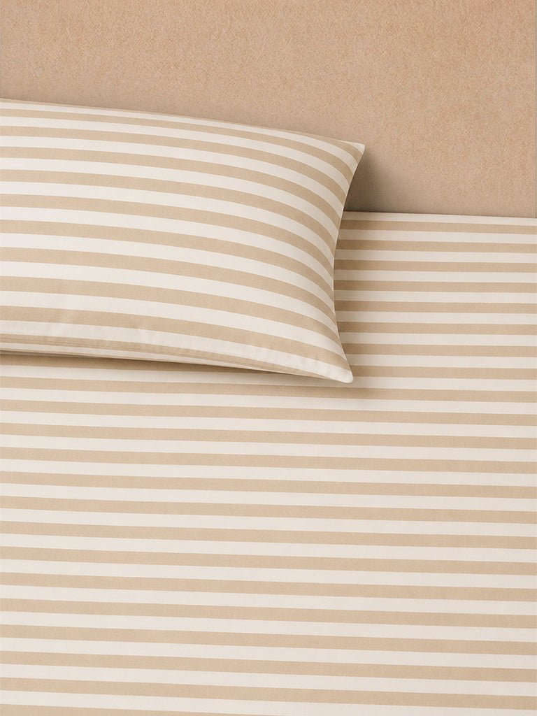 Westside Home Beige Striped Fitted King Bed Sheet Set