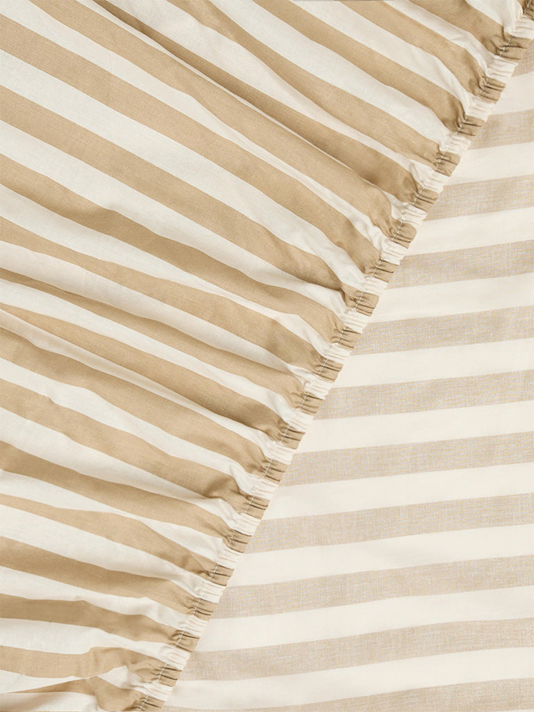 Westside Home Beige Striped Fitted King Bed Sheet Set