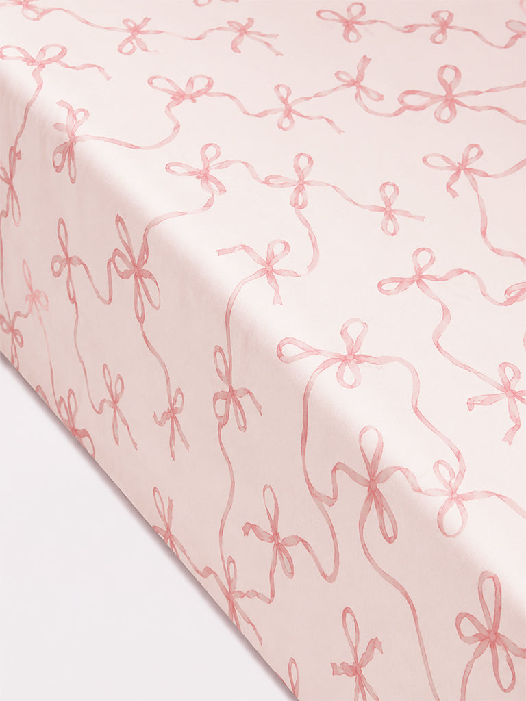 Westside Home Pink Bow Printed Queen Bedsheet Set