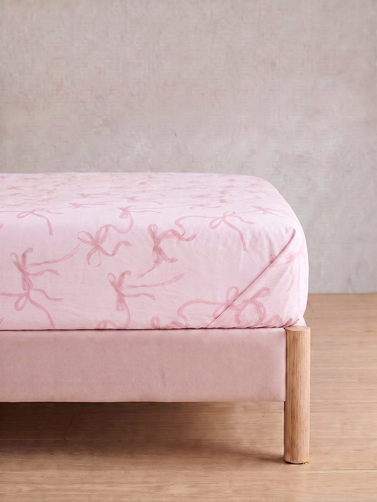 Westside Home Pink Bow Printed King Bed Sheet Set
