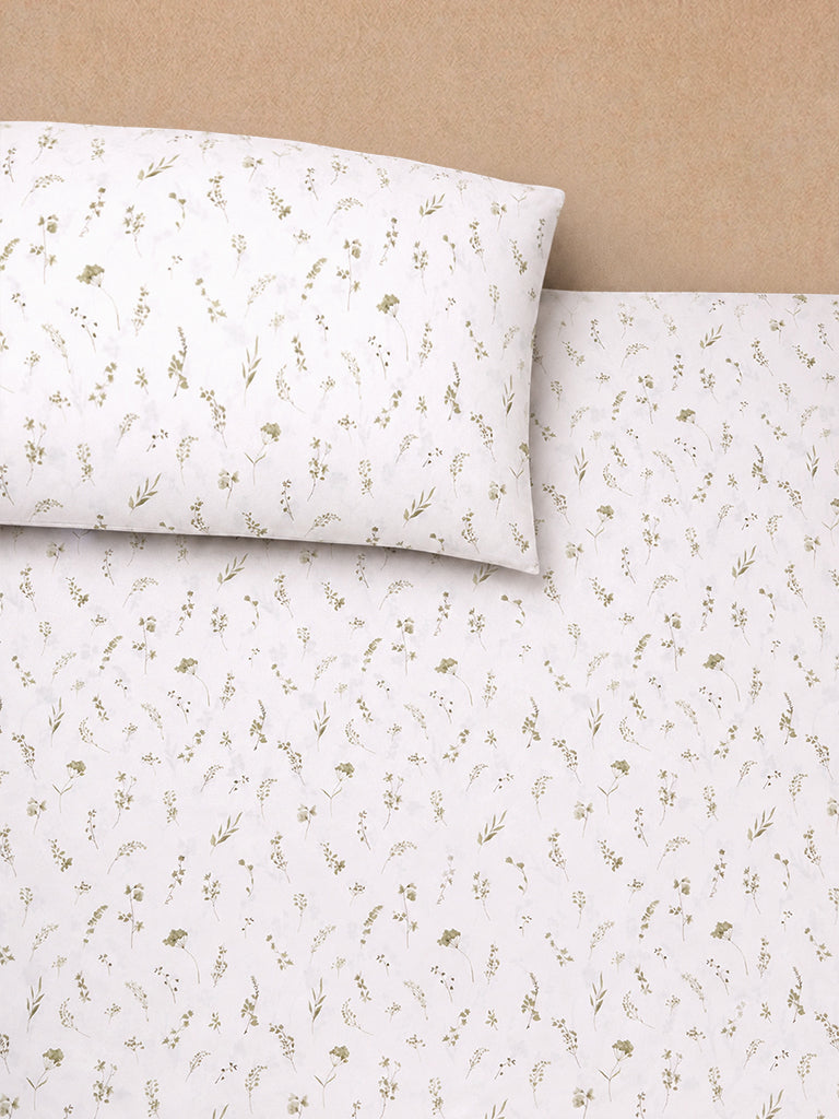 Westside Home Sage Foliage Printed Queen Bed Sheet Set