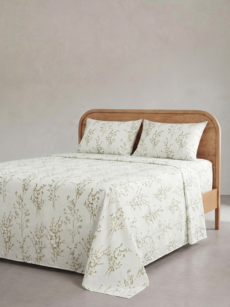 Westside Home Green Botanical Printed Queen Bed Sheet Set
