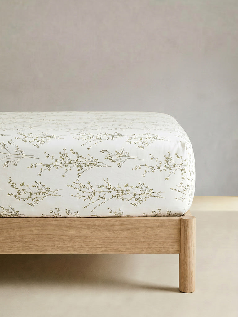 Westside Home Green Botanical Printed Queen Bed Sheet Set