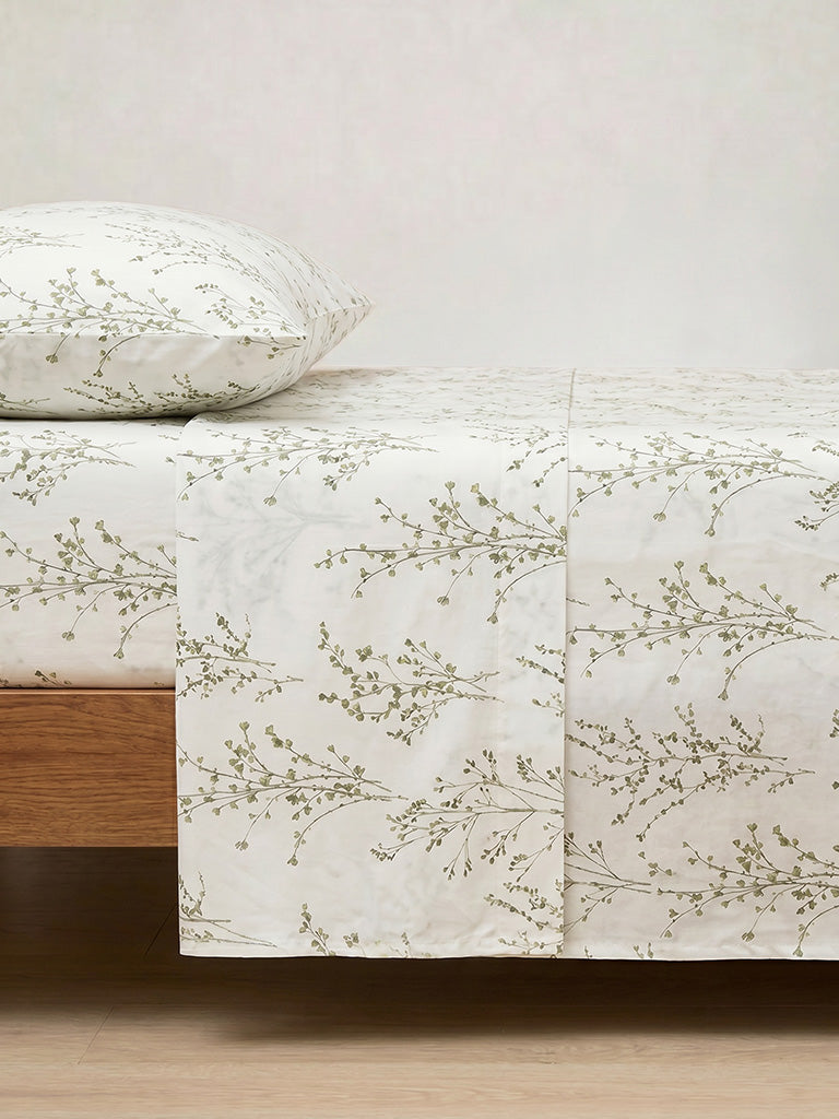 Westside Home Green Botanical Printed Queen Bed Sheet Set