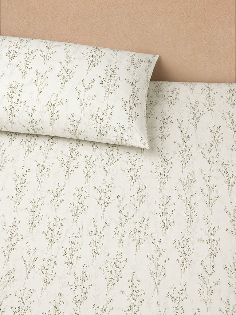 Westside Home Green Botanical Printed Queen Bed Sheet Set