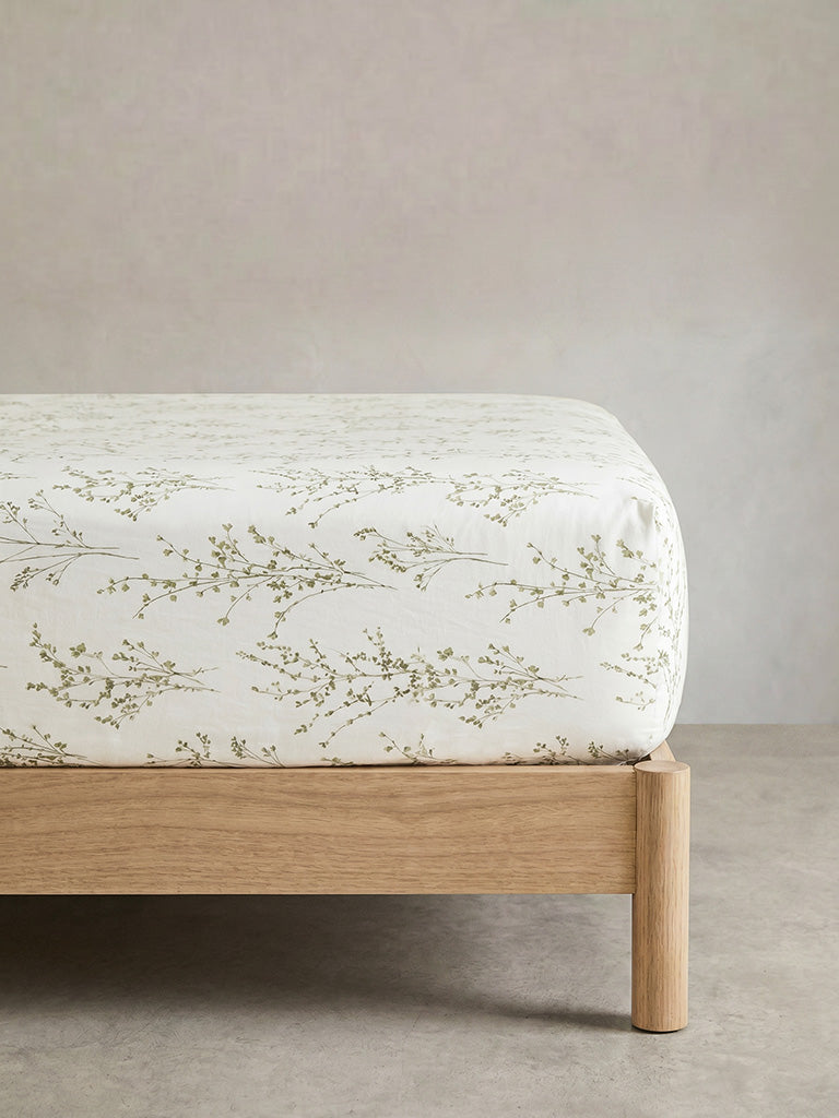 Westside Home Green Botanical Printed King Bed Sheet Set
