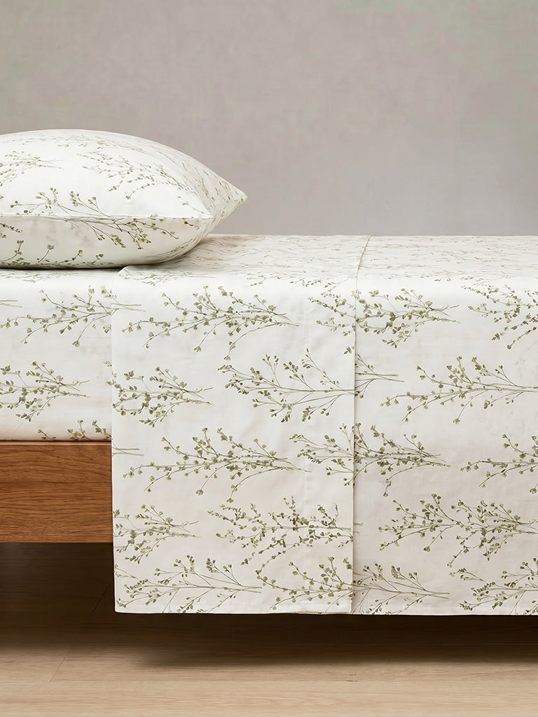 Westside Home Green Botanical Printed King Bed Sheet Set