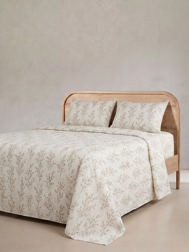 Westside Home Brown Botanical Printed King Bed Sheet Set
