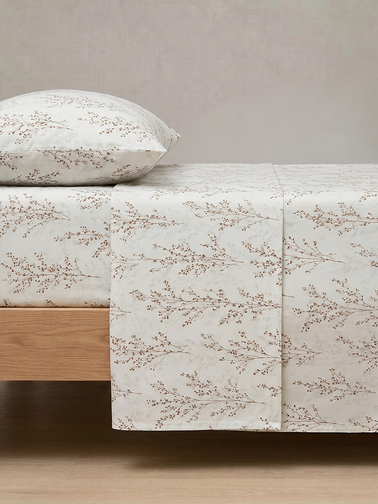Westside Home Brown Botanical Printed King Bed Sheet Set