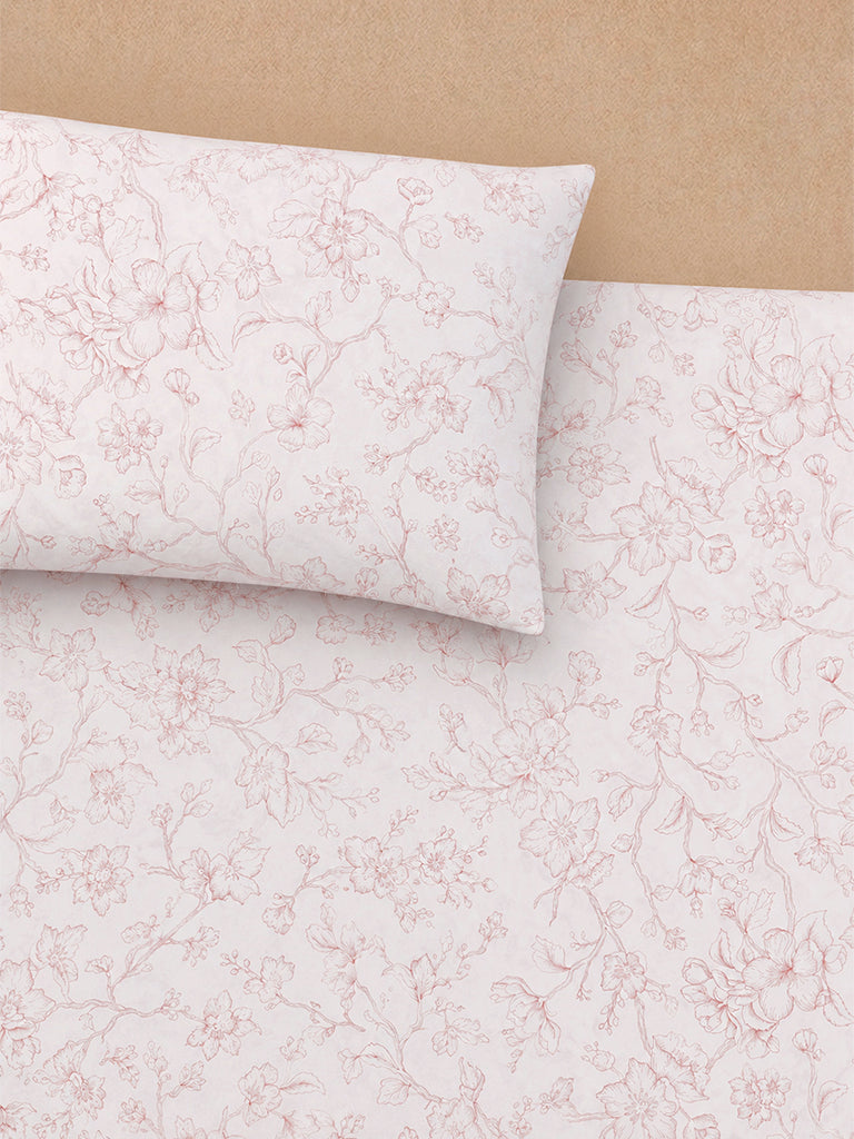Westside Home Off-White Floral Printed Queen Bed Sheet Set