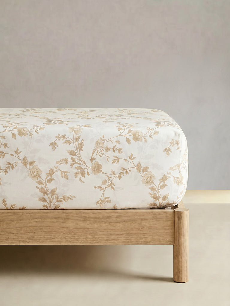 Westside Home Light Taupe Floral Printed Queen Bed Sheet Set