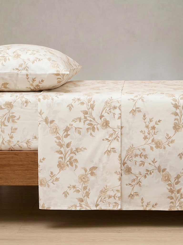 Westside Home Light Taupe Floral Printed Queen Bed Sheet Set