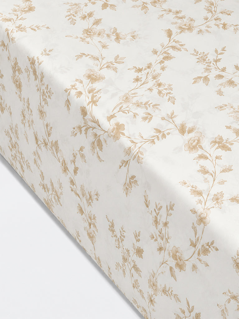 Westside Home Light Taupe Floral Printed Queen Bed Sheet Set