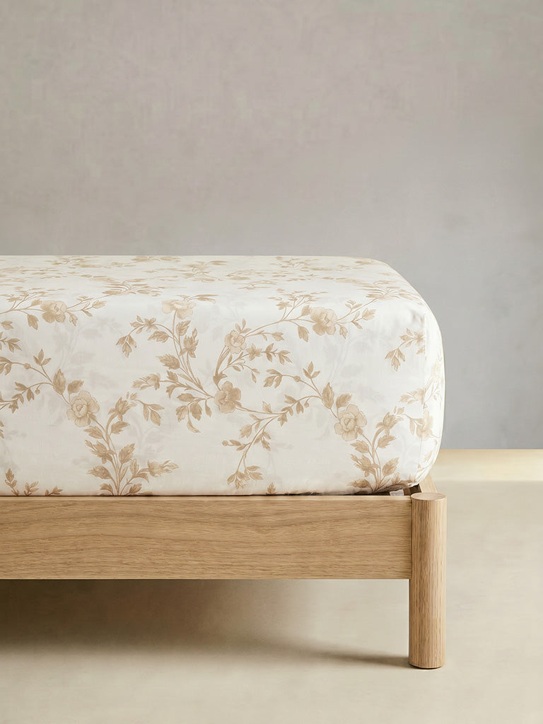Westside Home Light Taupe Floral Printed King Bed Sheet Set