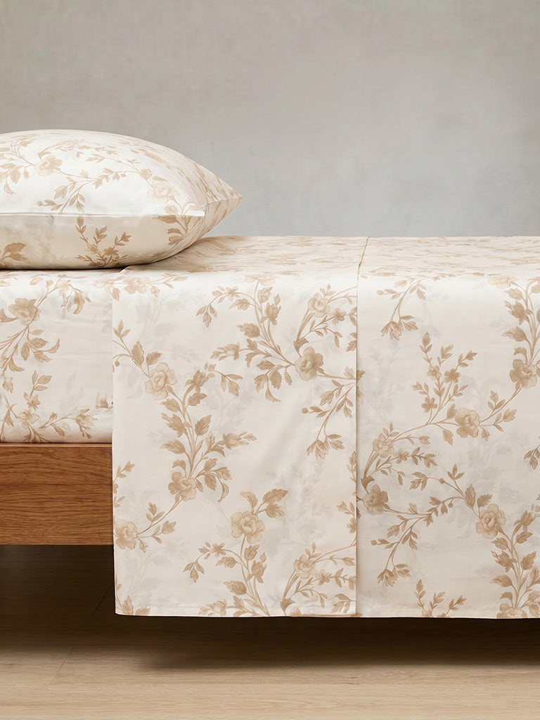 Westside Home Light Taupe Floral Printed King Bed Sheet Set