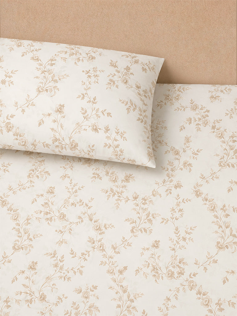 Westside Home Light Taupe Floral Printed King Bed Sheet Set