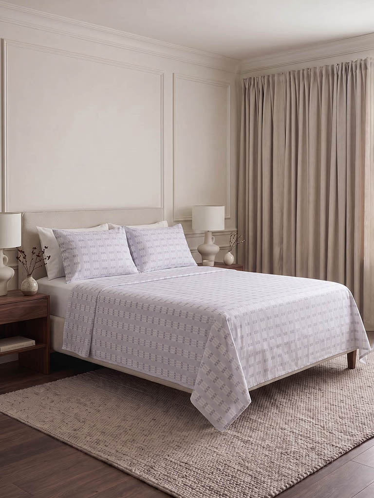 Westside Home Grey Geometric Printed Queen Bed Sheet Set