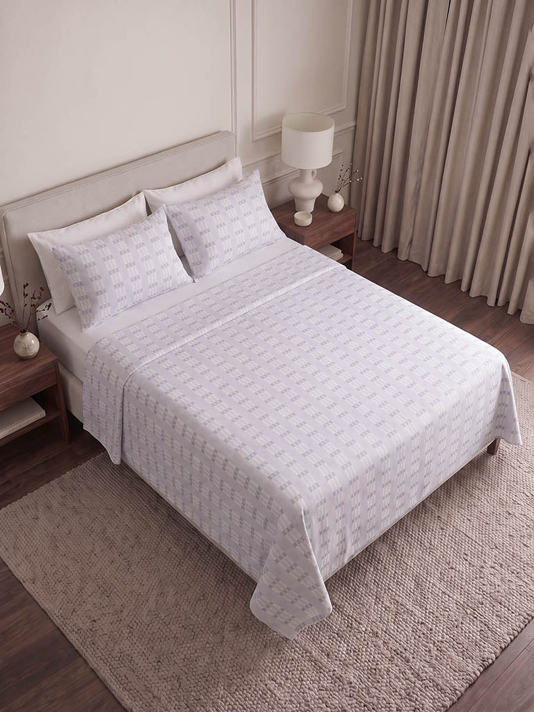 Westside Home Grey Geometric Printed Queen Bed Sheet Set