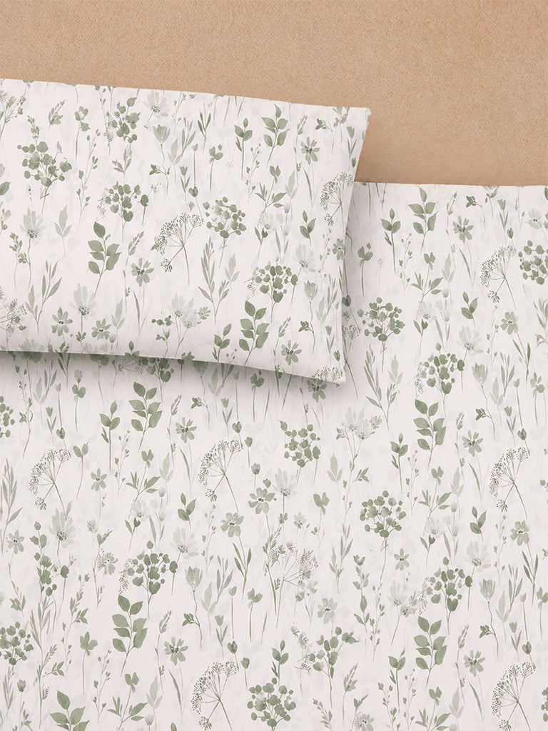 Westside Home Green Botanical Printed King Bed Sheet Set