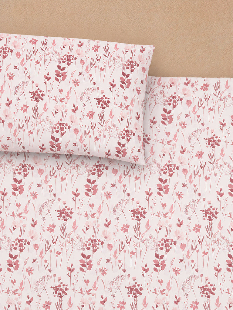 Westside Home Dusty Pink Botanical Printed King Bed Sheet Set