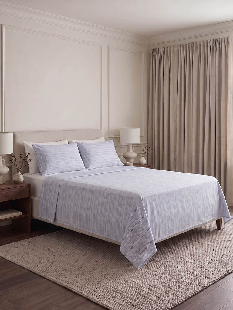 Westside Home Grey Stripe Embroidered King Bed Sheet Set