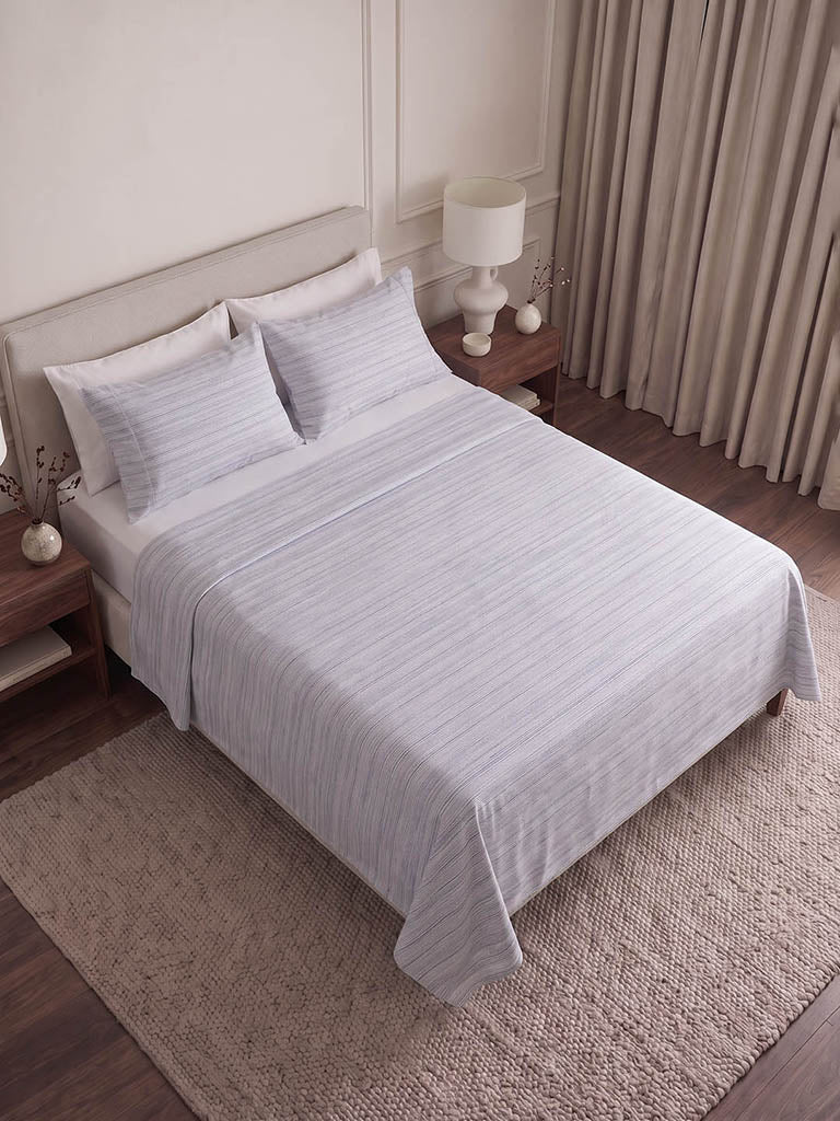 Westside Home Grey Stripe Embroidered King Bed Sheet Set