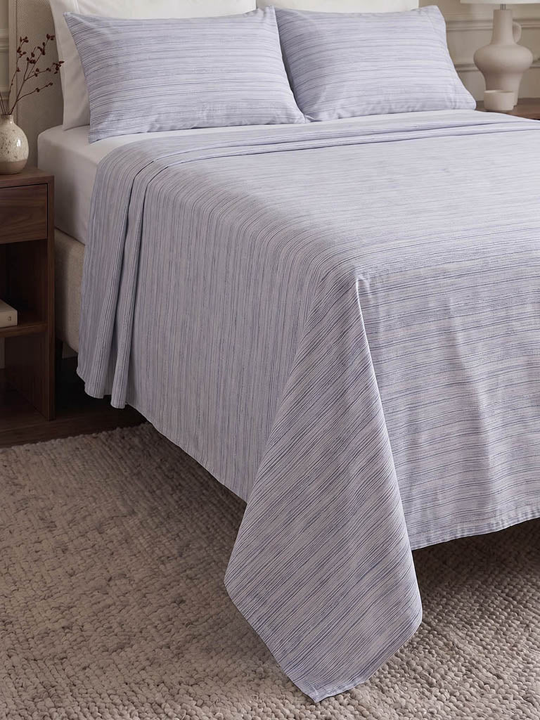 Westside Home Grey Stripe Embroidered King Bed Sheet Set